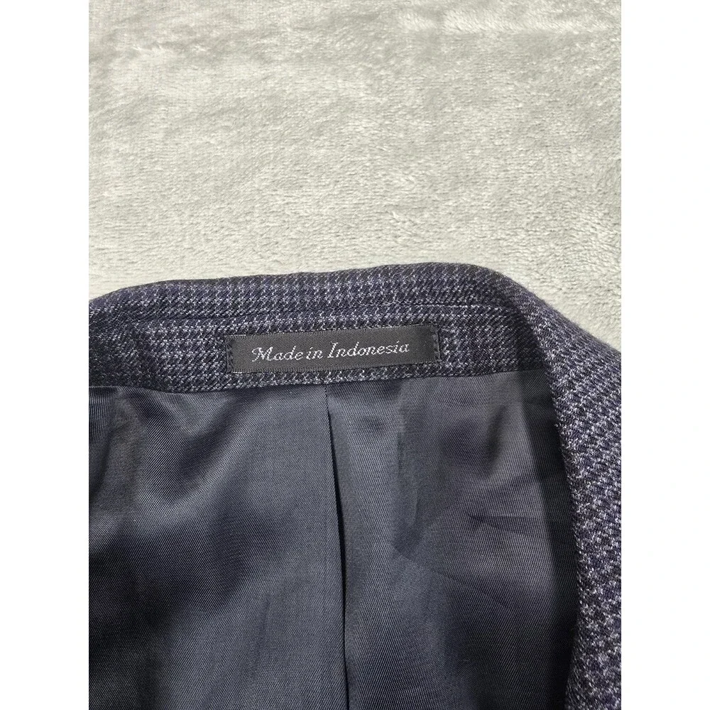 LRL Ralph Lauren Sport Coat Men 44R NavyBlue Houndstooth 100% Wool Jacket Blazer